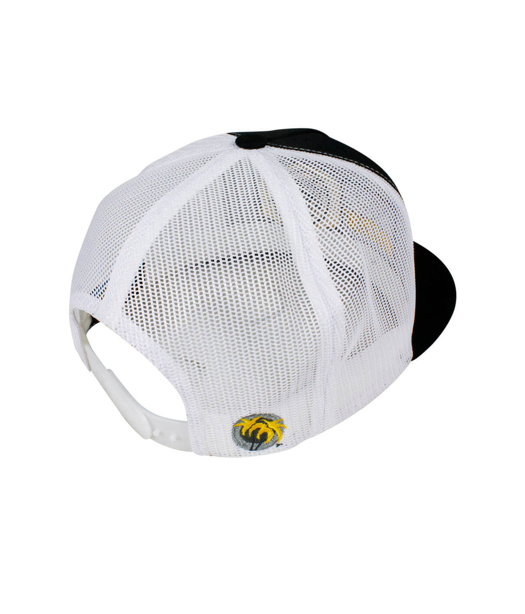 Back view of Socket Trucker Baseball hat showcasing its mesh design and blacked out palm logo on the right side. Perfect hat for casual wear.