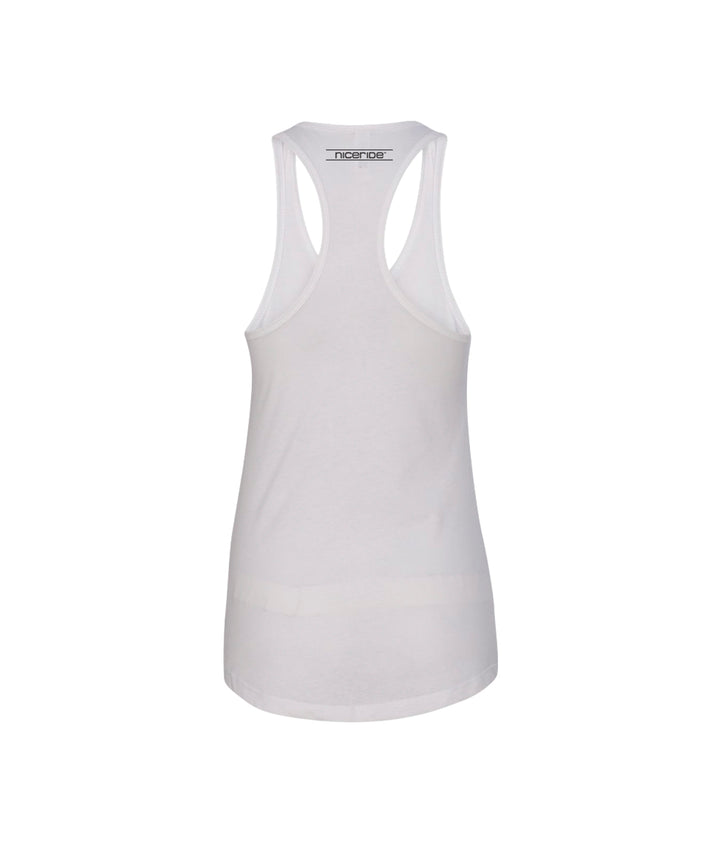 Back view of Banjo black or white tank top for women, racerback design, perfect for yoga and casual wear.