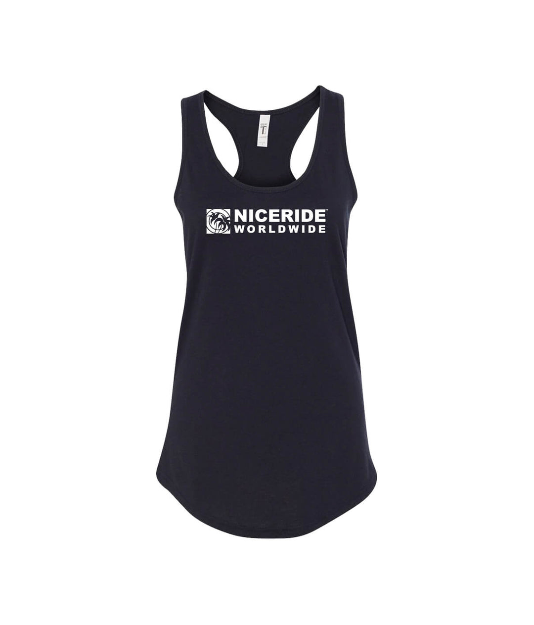 Prestige Next Level Tank Top for Women in navy with NICERIDE logo, ideal tank top for yoga and casual wear.
