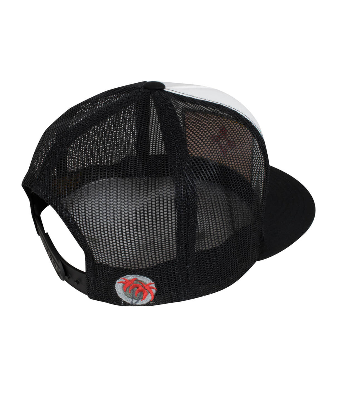 New Mexico Flag Trucker Hat displaying classic palm logo and mesh back, perfect for stylish outdoor wear.