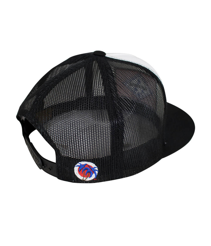 Arkansas Trucker Hat showcasing the back design, featuring mesh fabric and palm logo embroidery.