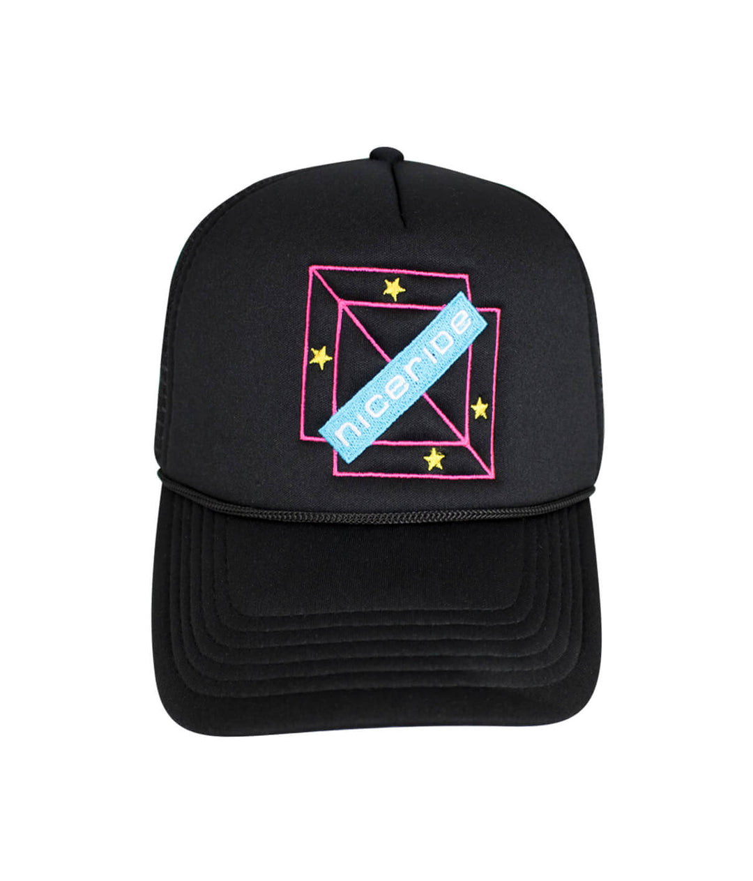 Malibu Foam Trucker Hat with NICERIDE logo and stars, perfect summer hat for casual wear.