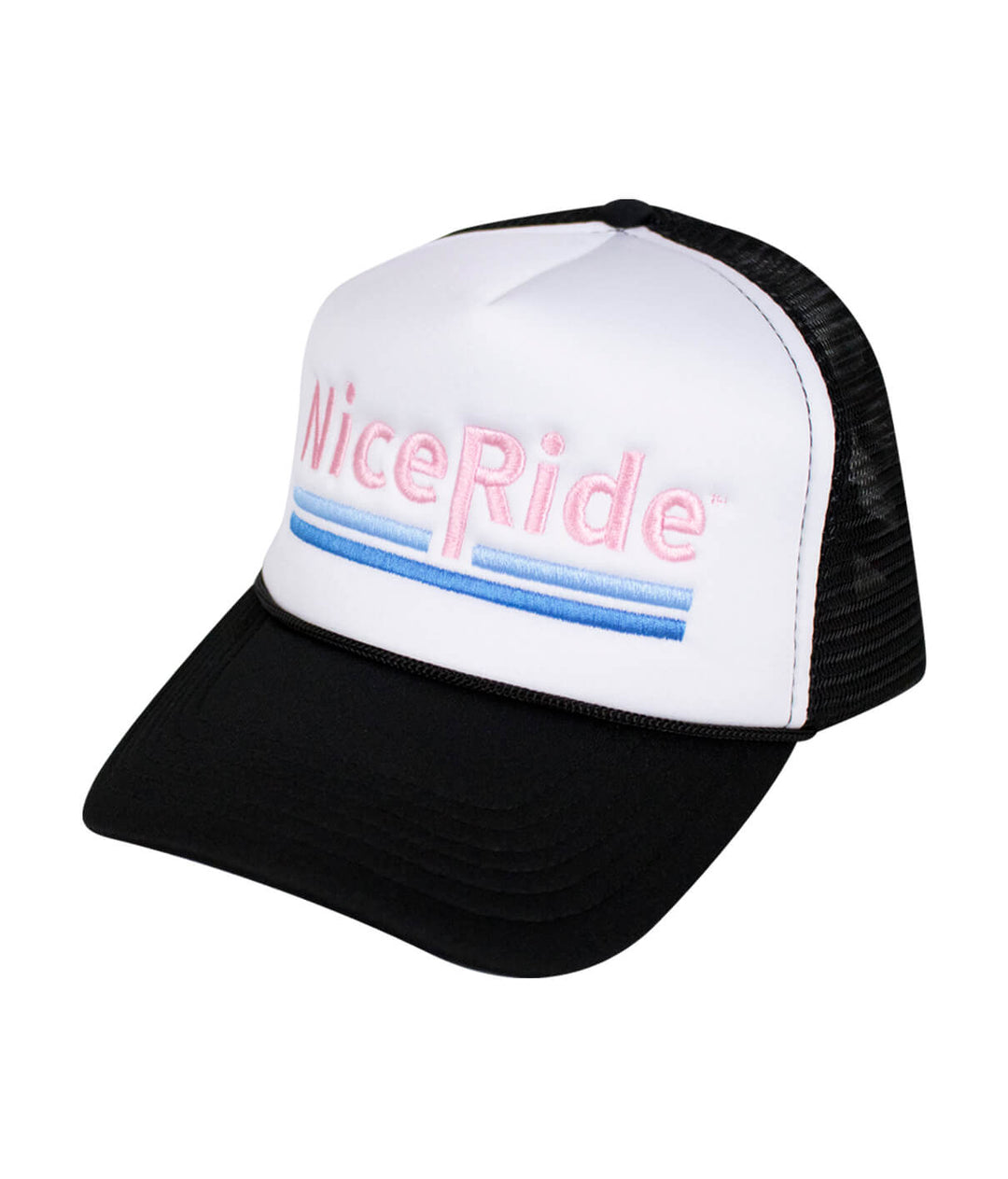 Low Tide foam trucker baseball hat with NiceRide embroidery for casual style.