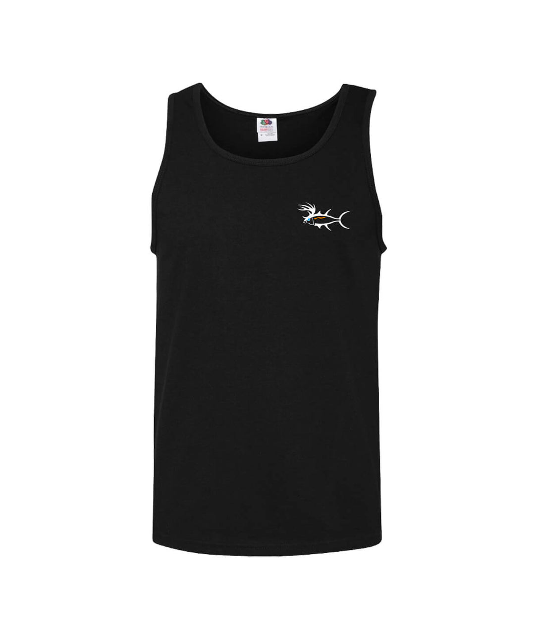 Black tank top featuring a graphic logo, perfect for casual wear and workouts.