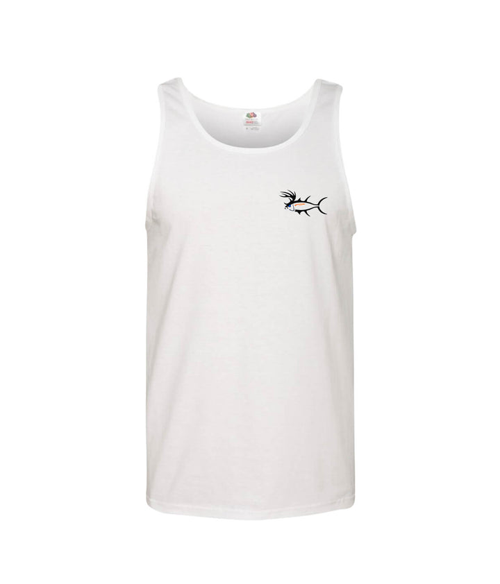 Buck-Eye white tank top featuring NICERIDE logo, casual sleeveless design for men, perfect for daily wear and workouts.