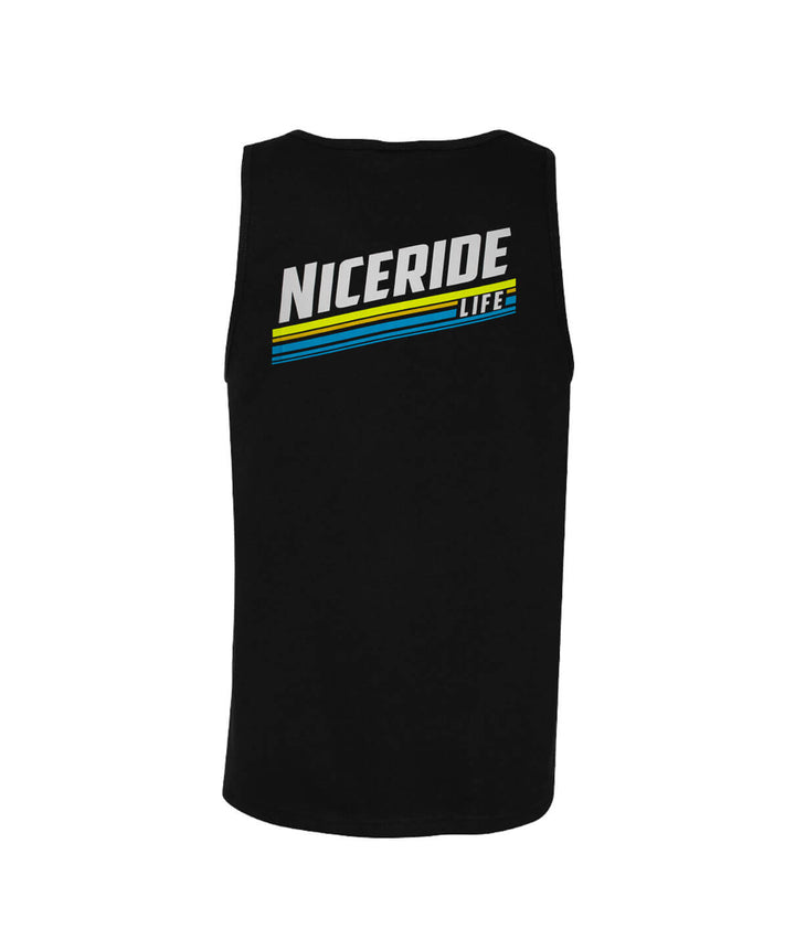 Black tank top featuring NICERIDE logo on the back, perfect for casual wear and summer activities.