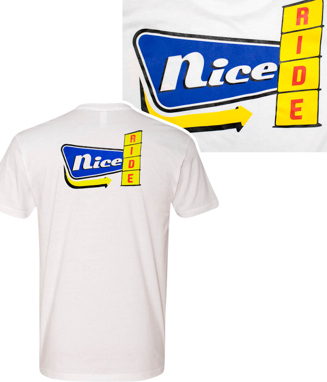 Triple D Men's White Next Level 100% Cotton Short Sleeve T-Shirt with NICERIDE design on back.