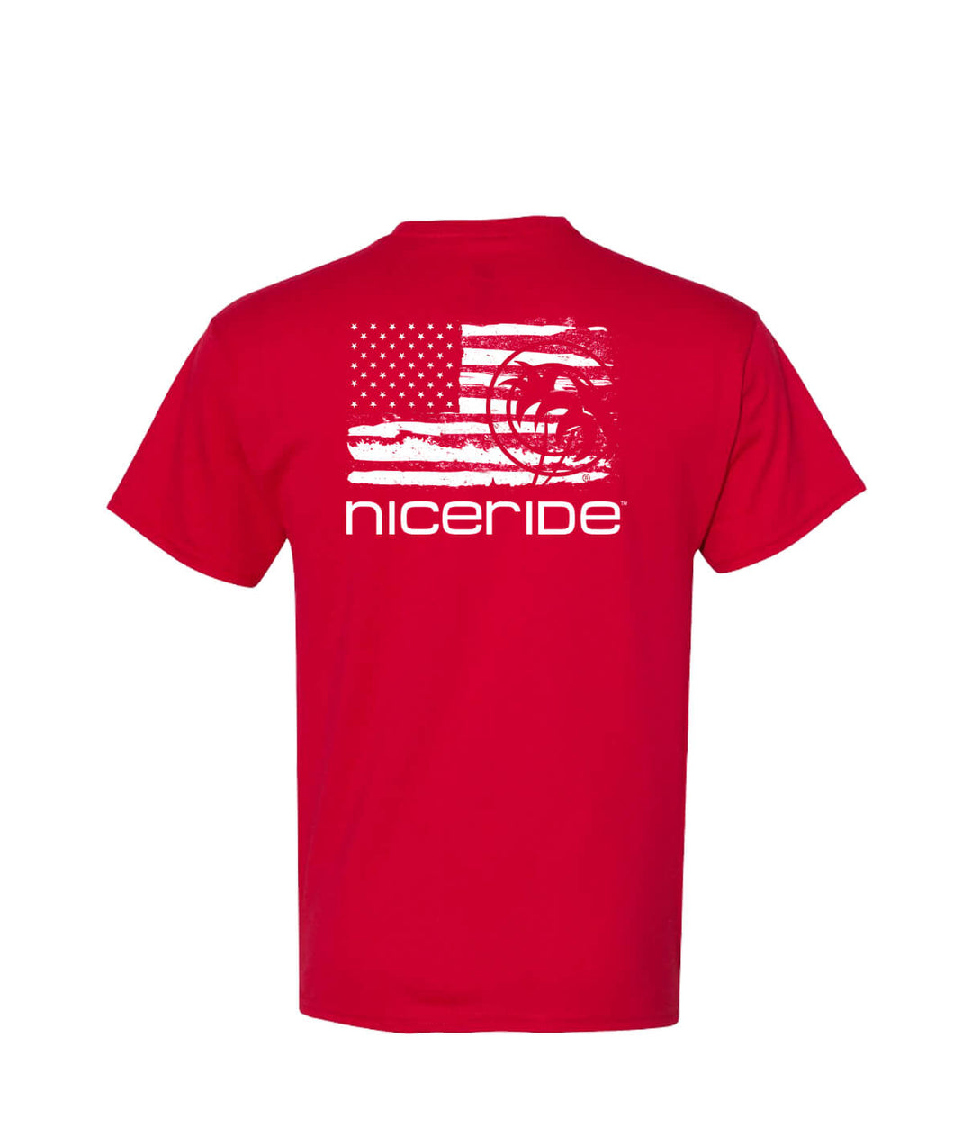 Strong Faded shirt featuring American flag design on a red Hanes Men&