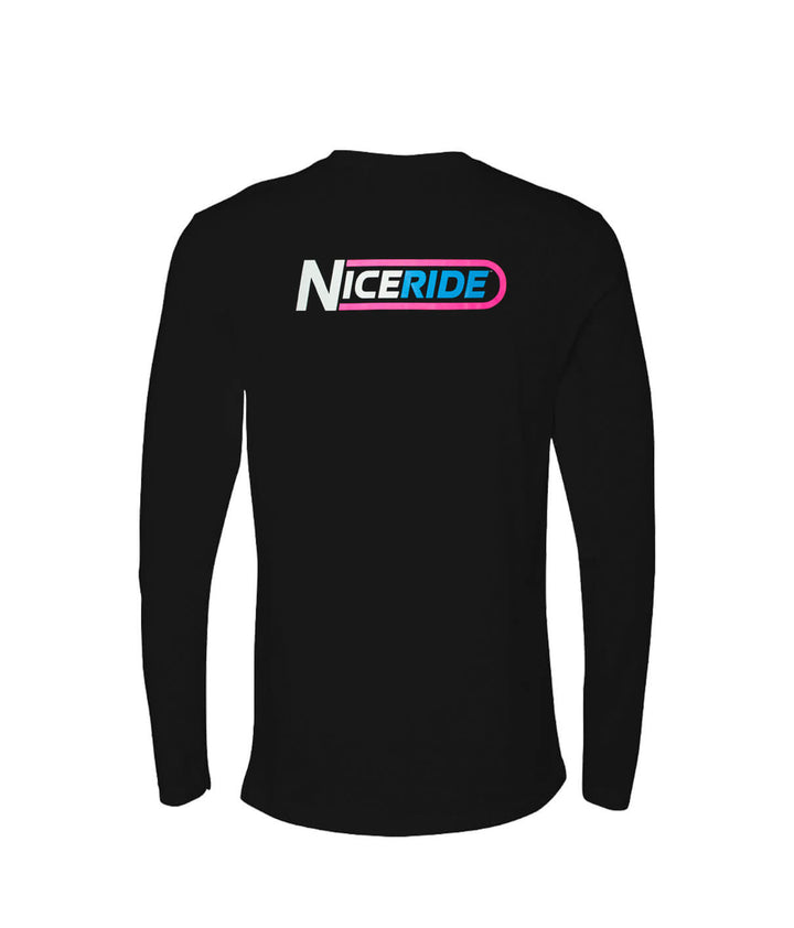 The Tube Black Next Level 100% Cotton Long Sleeve Mens T-Shirt back view showing NICERIDE logo.