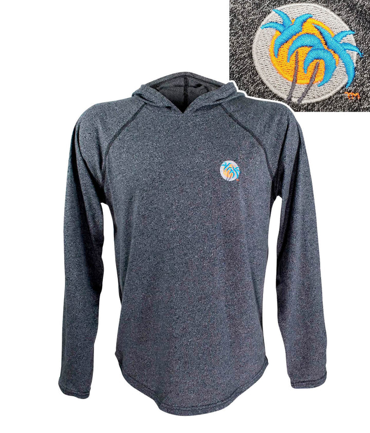 Gator long sleeve hoodie with palm tree design, unisex, comfortable tri-blend fabric, perfect for casual wear.