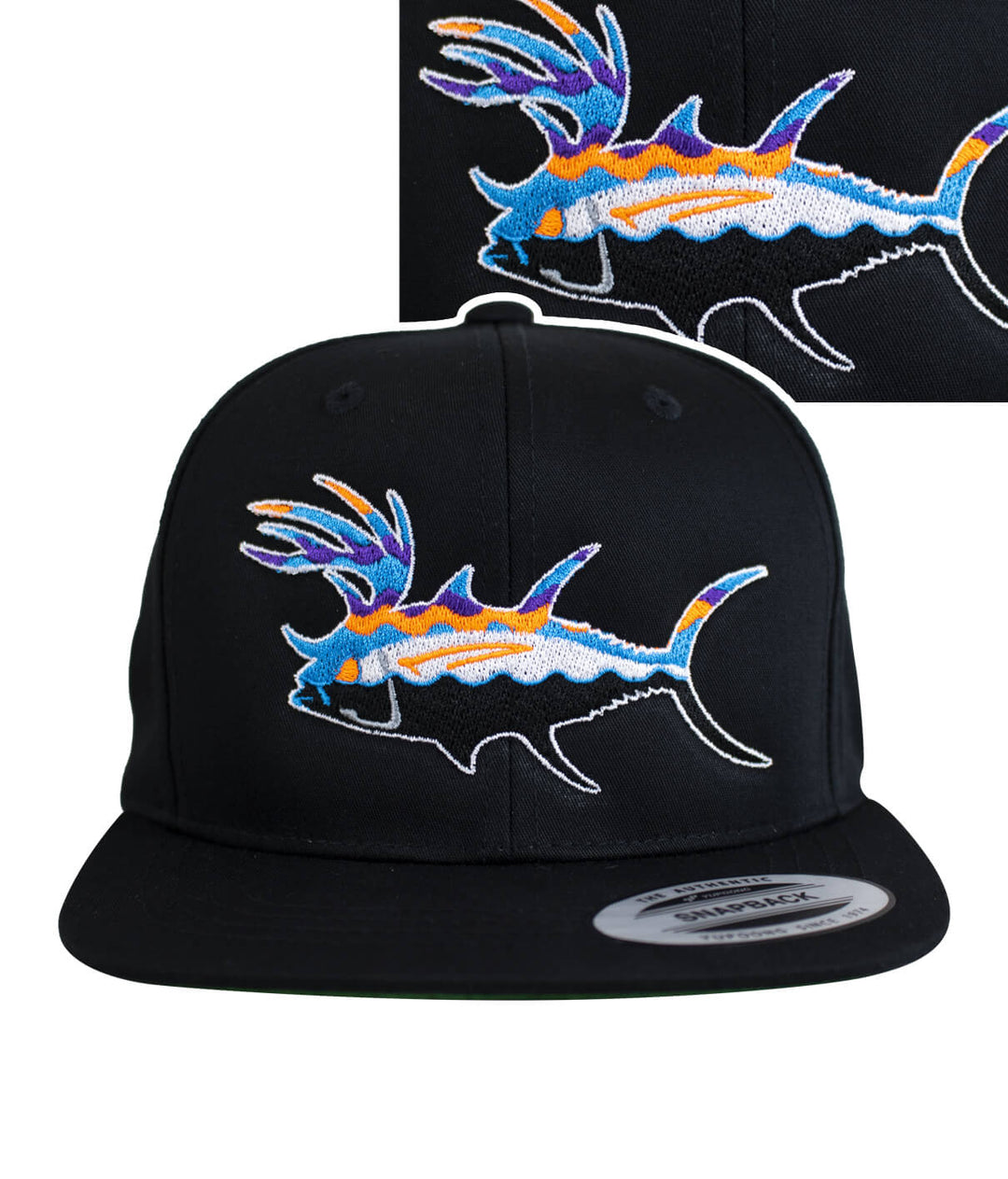 Buck-Eye Explorer Unisex Youth Snapback Hat featuring colorful fish embroidery, perfect fishing hat for kids.