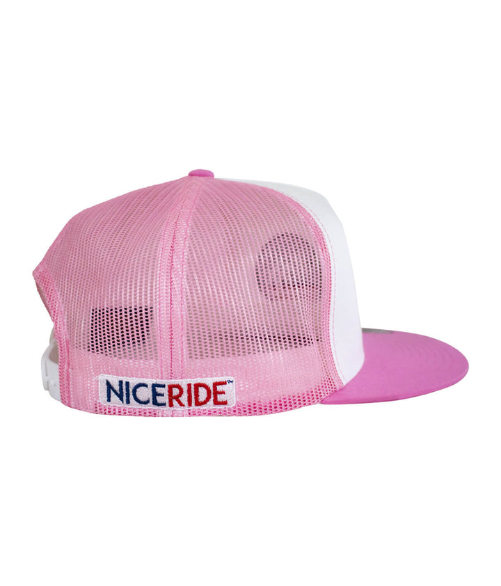 Back view of the NICERIDE Spirit of 76-LP Trucker Hat showcasing pink and white mesh design.