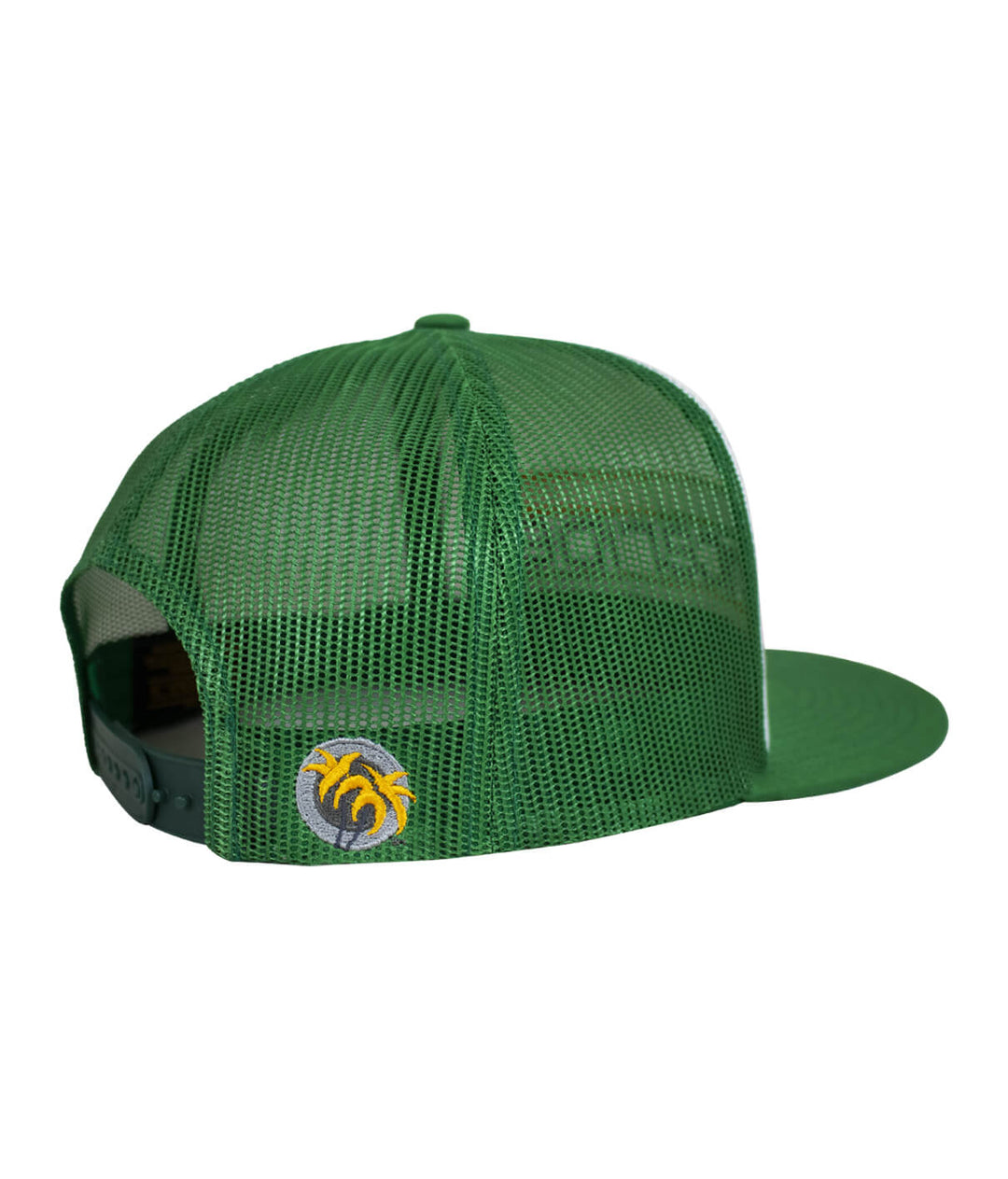 Back view of the Cali Life red and green trucker hat, showing the mesh design and logo.