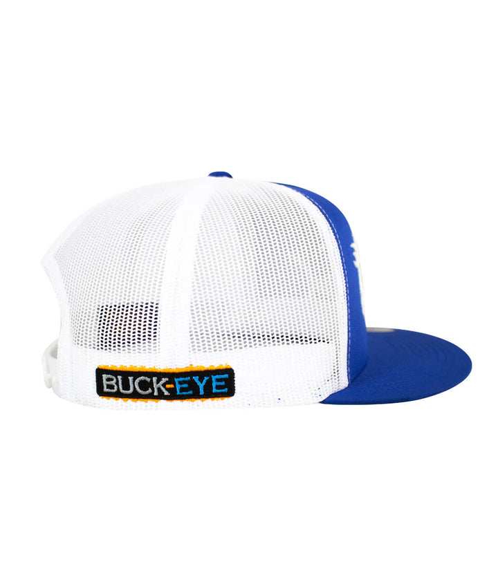 Back view of the "Buck-Eye 3-D" unisex snapback trucker hat showcasing the embroidered logo.