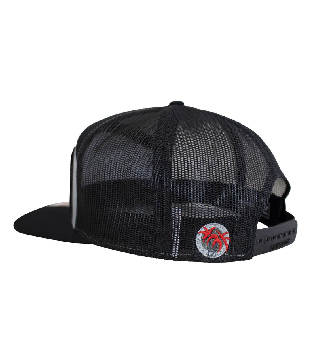 Back view of NICERIDE Buck-Eye Combo Patch 7-panel trucker hat showcasing mesh design and logo.