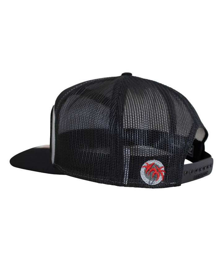 Back view of NICERIDE Buck-Eye Combo Patch 7-panel trucker hat showcasing mesh design and logo.