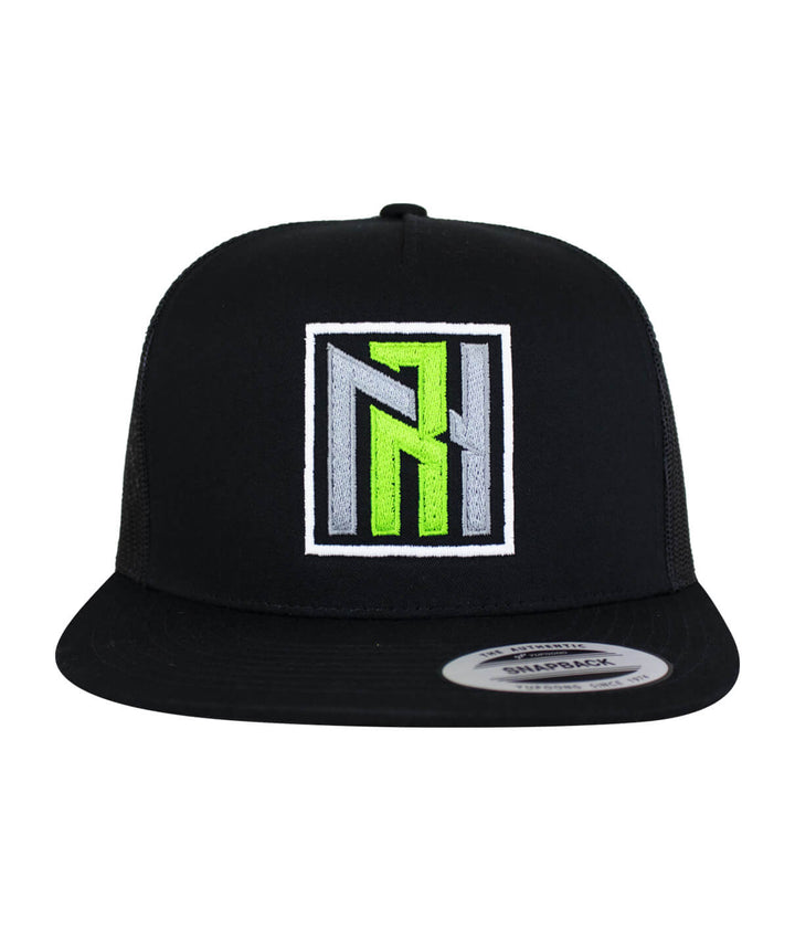 N-R Orange Trucker Baseball Hat featuring Niceride logo embroidery on front with evening glow design.