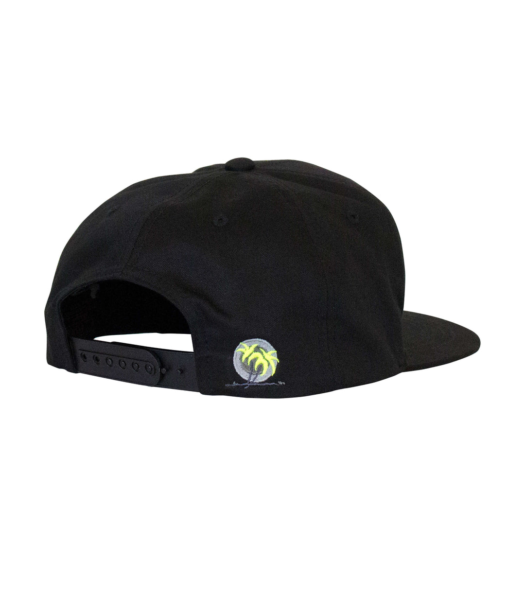 Back view of the "Hang 20" Youth Snapback Hat with Blacked Out Classic Palm Logo embroidery.