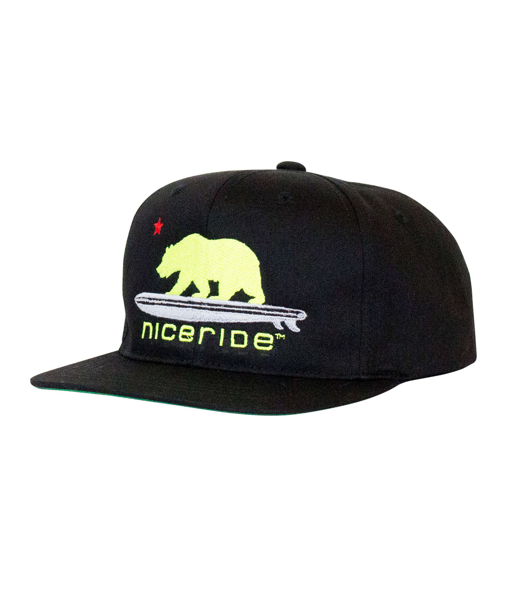Youth snapback hat with NICERIDE design and black color, perfect for stylish boys and girls.