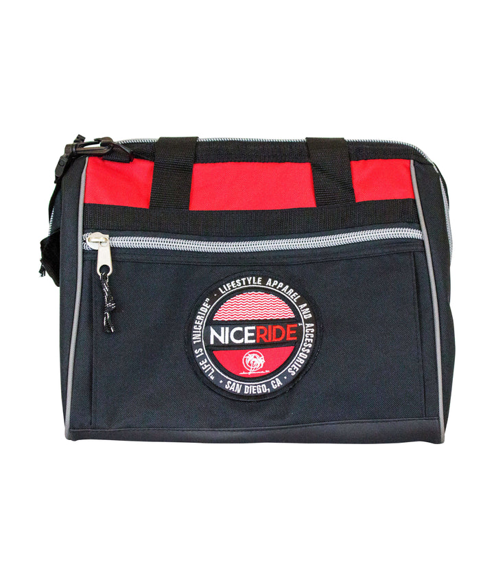NICERIDE Badge big mouth cooler with embroidered patch, perfect for beach or lunch.