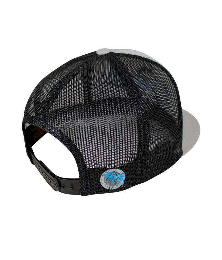 Back view of the "Tootsie" hat featuring a black mesh design and classic palm logo embroidered on the side.
