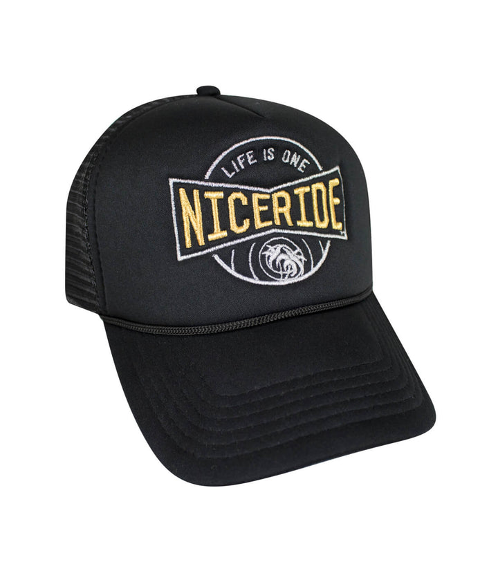 Foam Trucker Hat with NICERIDE logo embroidered, perfect for outdoor activities and casual wear, featuring the word hat.