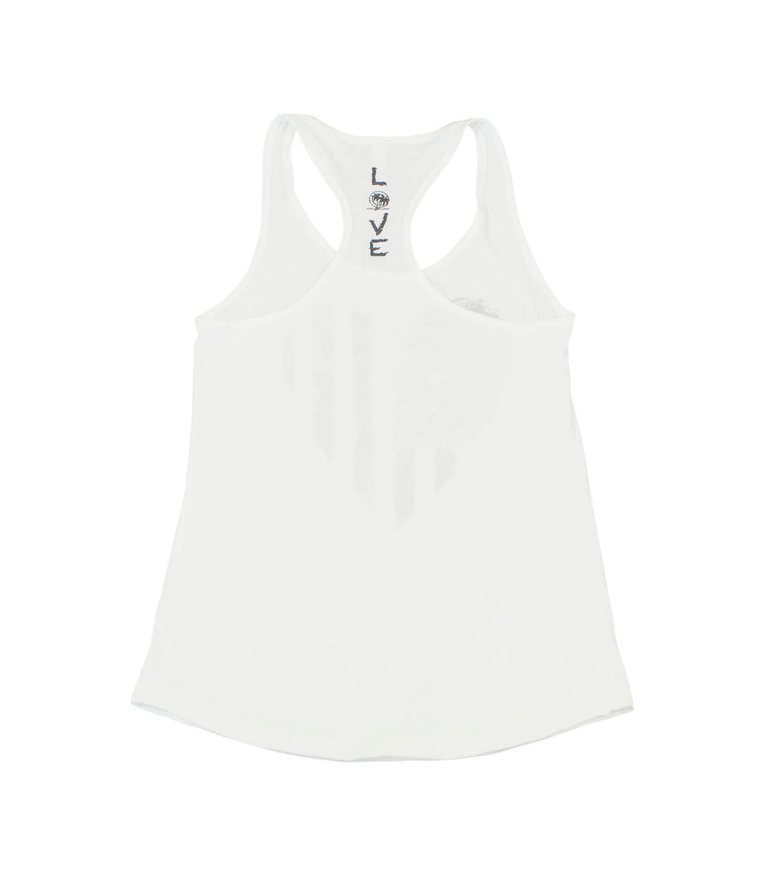 Heartbeat (Grey Tone) tank top showcasing American flag design and "Love" logo on racerback.