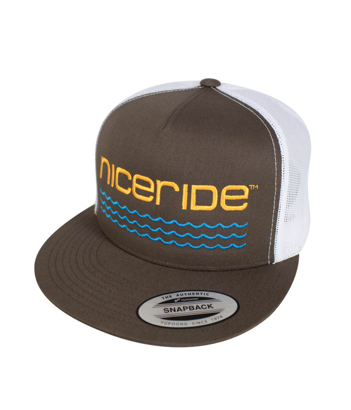 On The Water - Center Trucker Baseball Cap featuring NICERIDE design, a stylish hat for outdoor enthusiasts.