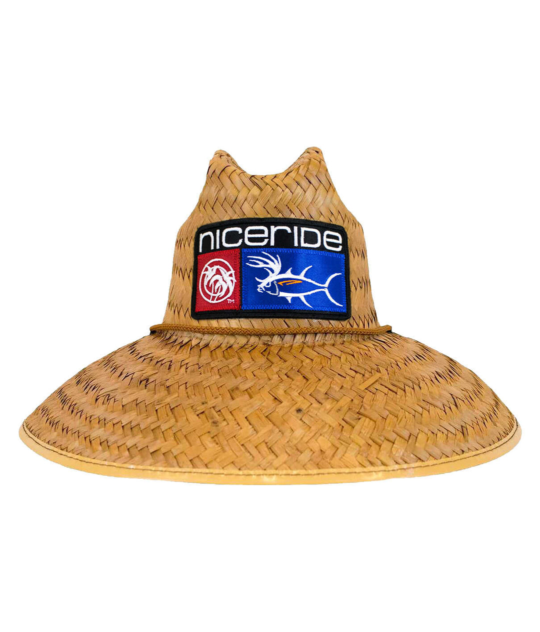Buck-Eye Combo straw sun hat by NICERIDE, featuring a wide brim and embroidered logos for outdoor style.