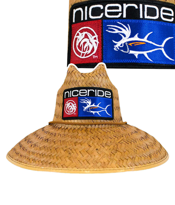 NICERIDE Buck-Eye Combo straw sun hat with embroidered logo, ideal for beach and outdoor activities.