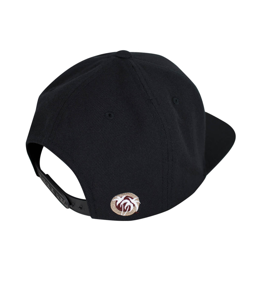 Rear view of the Horizon Snapback Hat, showcasing the Blacked Out Classic Palm Logo on a black baseball cap.