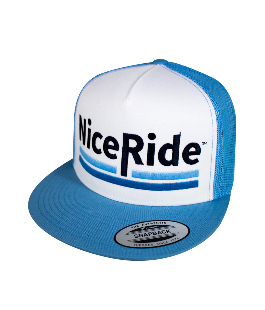 Low Tide Trucker Hat by NICERIDE with blue brim and embroidered logo, perfect summer hat for casual wear.