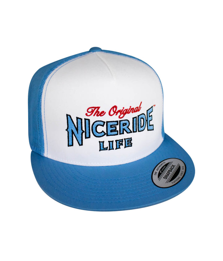 Empty Forest trucker hat featuring NICERIDE design, classic snapback hat for stylish outdoor wear.