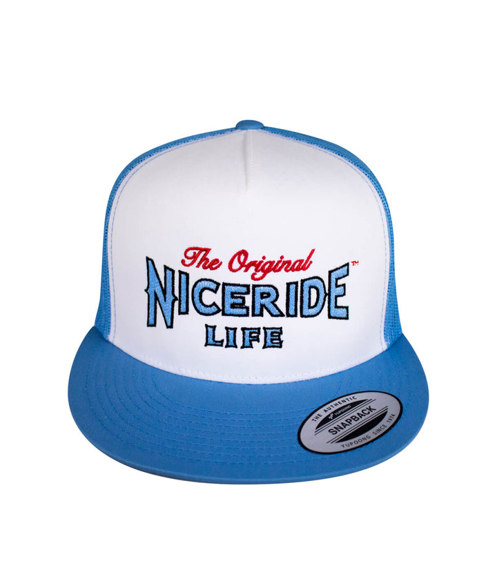 Empty Forest Trucker Hat with NICERIDE design and palm logo, perfect hat for outdoor enthusiasts.
