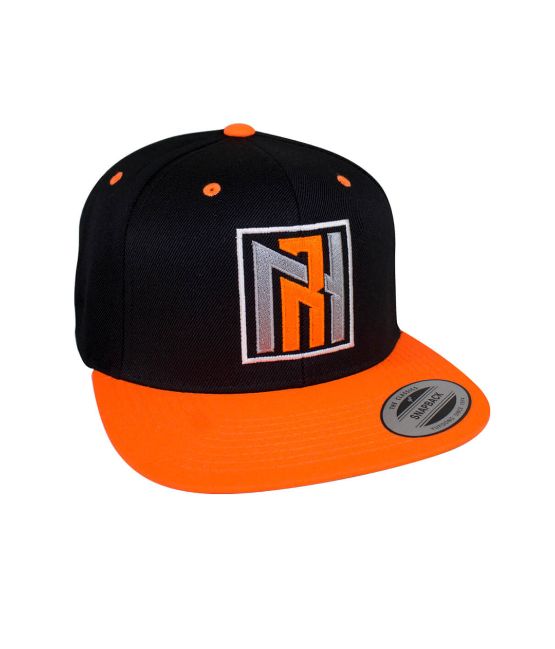 N-R Neon Snapback Hat featuring NICERIDE logo in vibrant colors on black and orange cap, perfect for stylish headwear.