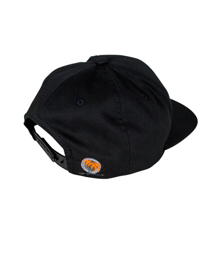 Back view of On The Water youth hat featuring embroidered palm logo in orange on the right side, classic snapback design.