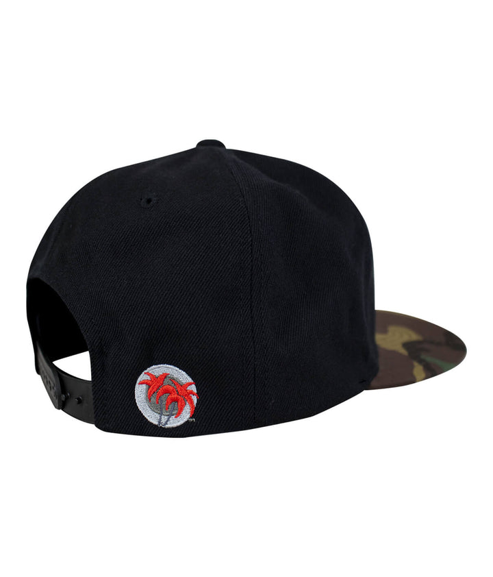 Back view of the NICERIDE PRIDE camo flatbill snapback hat featuring embroidered logo and adjustable strap.