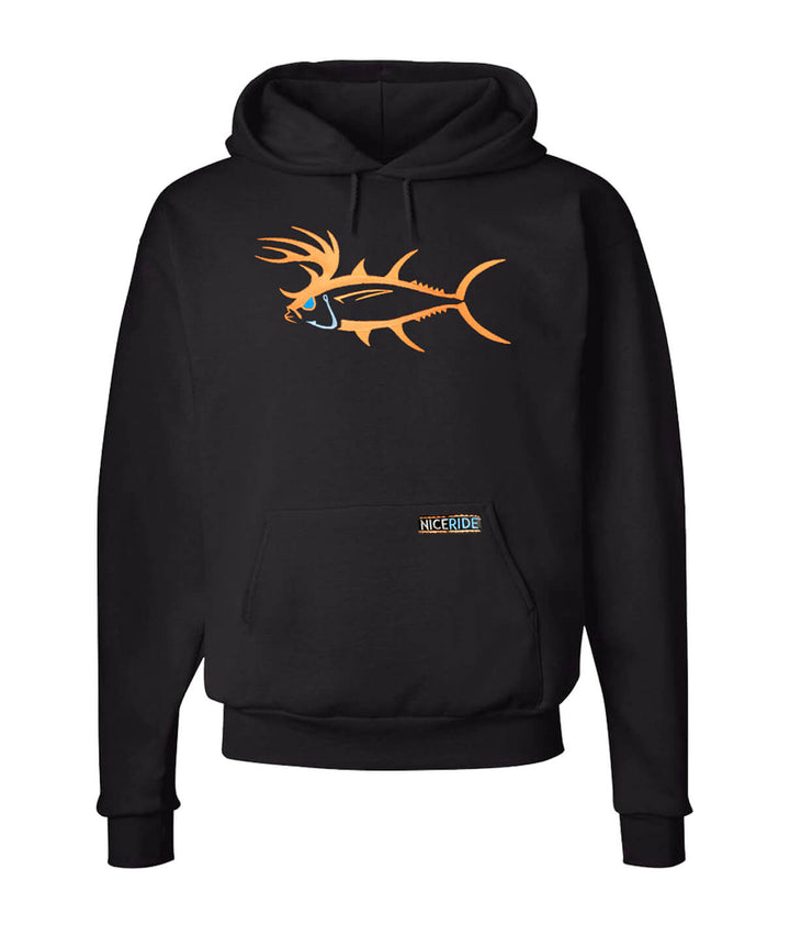 Black pullover hoodie featuring NICERIDE&