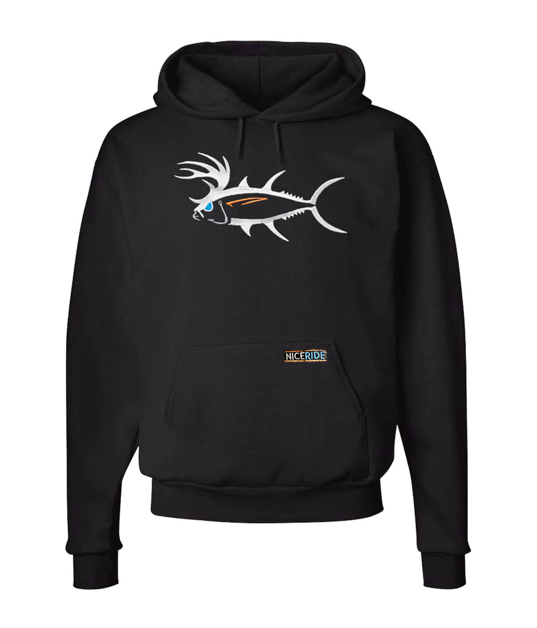Black pullover hoodie featuring NICERIDE&