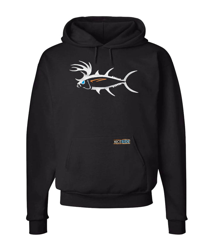 Black pullover hoodie featuring NICERIDE&