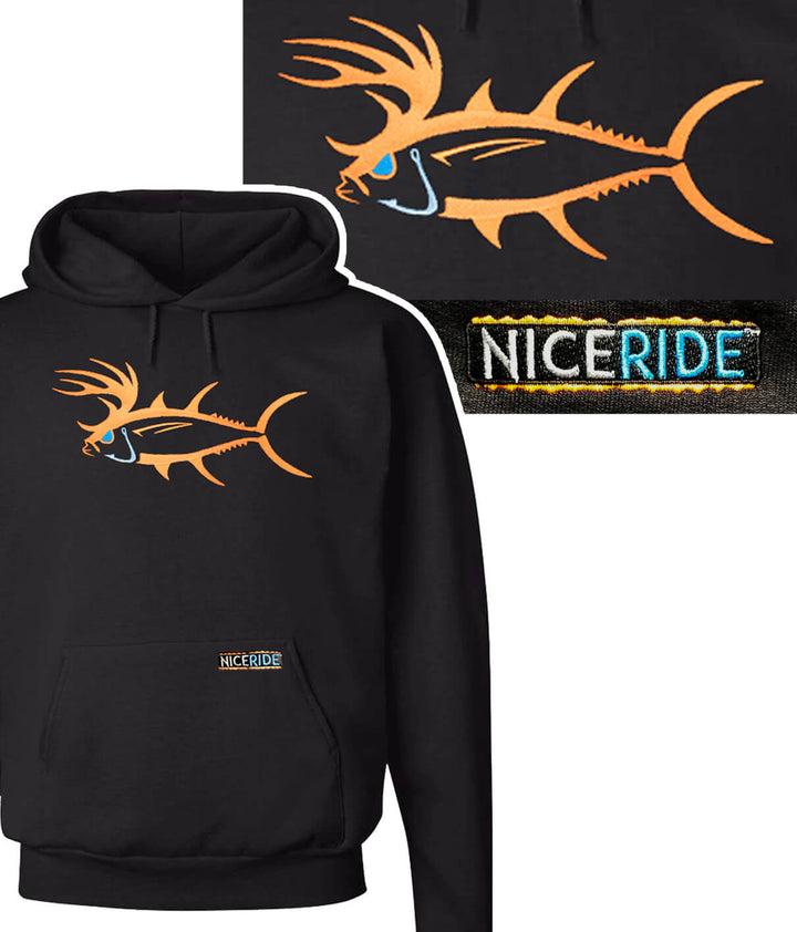 Black pullover hoodie featuring NICERIDE&