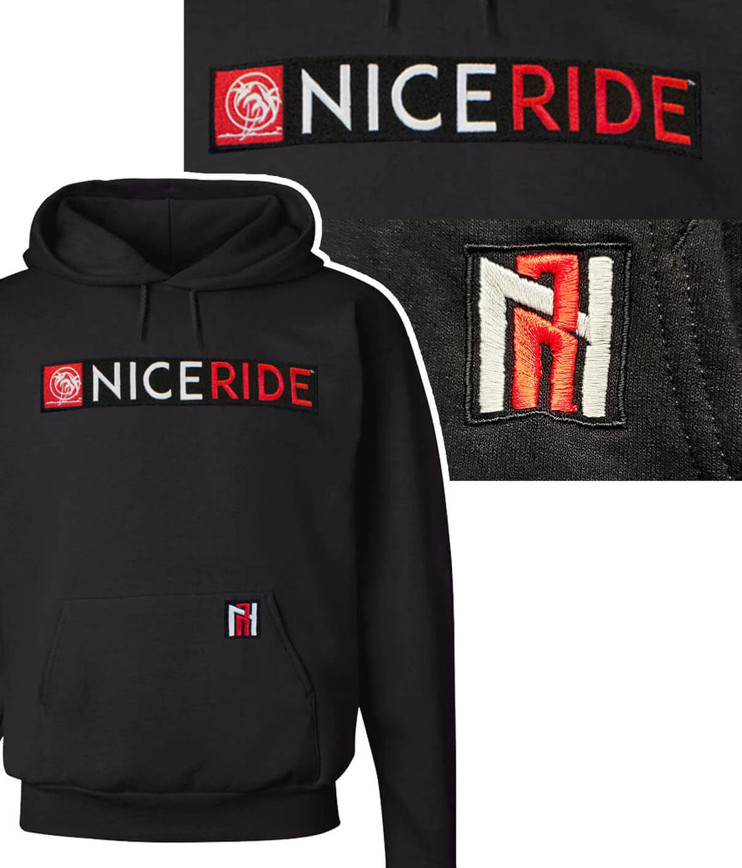 N-R Combo Black Pullover Hoodie for men and women with NICERIDE logo embroidered, perfect stylish and comfortable hoodie.