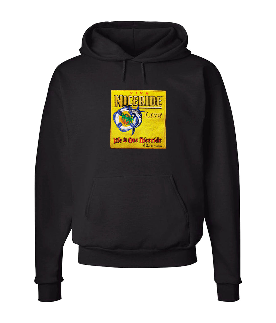 Black unisex hoodie featuring NICERIDE&