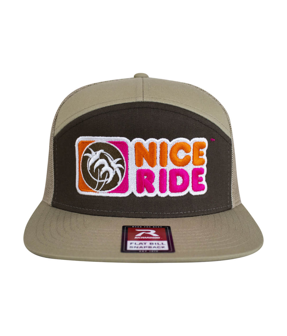 Glazzed 7 Panel Trucker Snapback Hat by NICERIDE featuring bold logo and flat bill design.