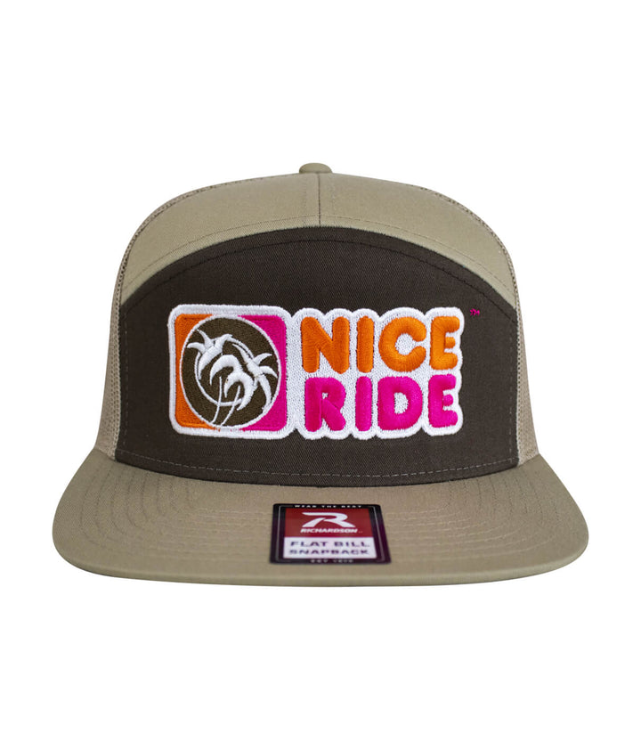 Glazzed 7 Panel Trucker Snapback Hat by NICERIDE featuring bold logo and flat bill design.