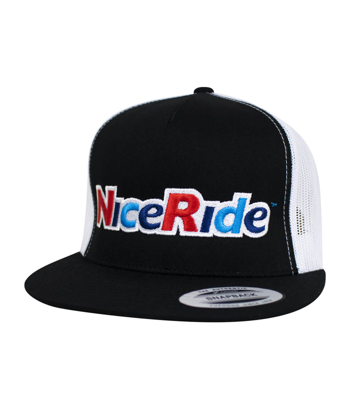 Smile unisex adjustable trucker cap with NICERIDE logo, a stylish hat designed for comfort and fashion.