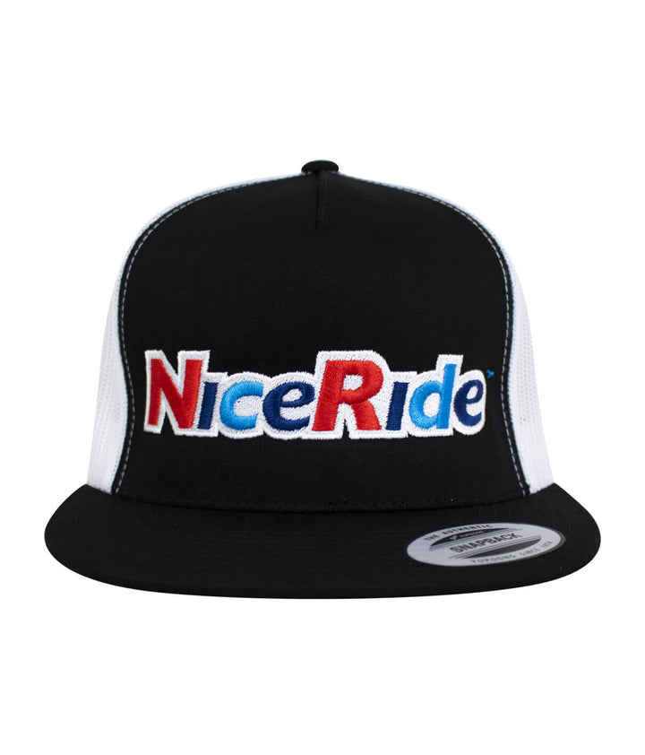 Unisex adjustable trucker cap featuring NICERIDE logo embroidered on the front, perfect hat for casual wear.