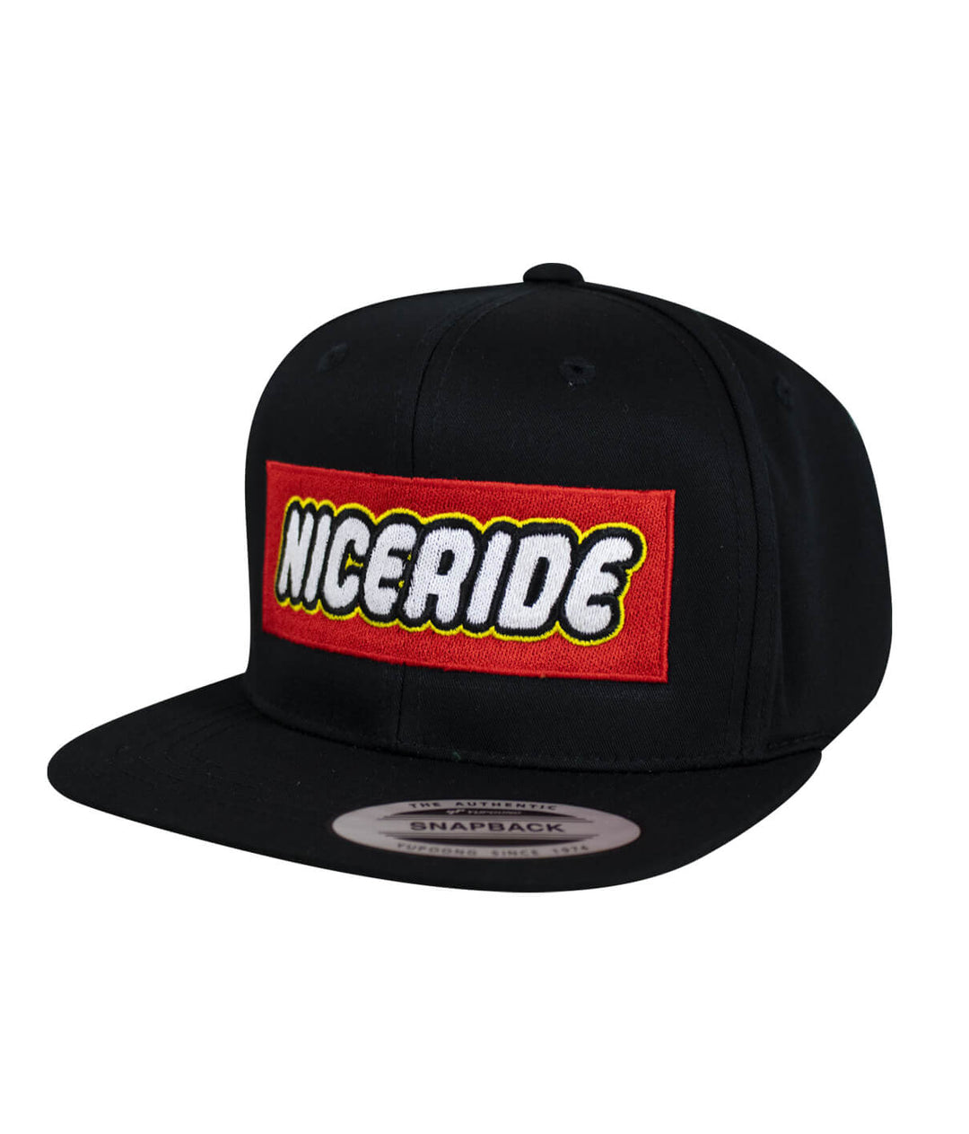 Youth snapback hat featuring NICERIDE logo embroidered on front in vibrant colors.