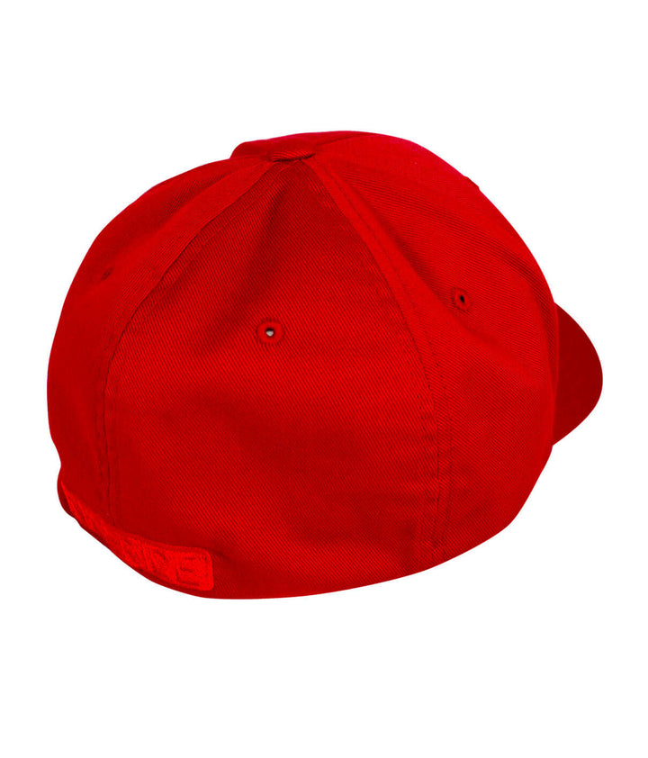 Back view of the red "Tone" Classic Flexfit Hat featuring a clean design without logos.
