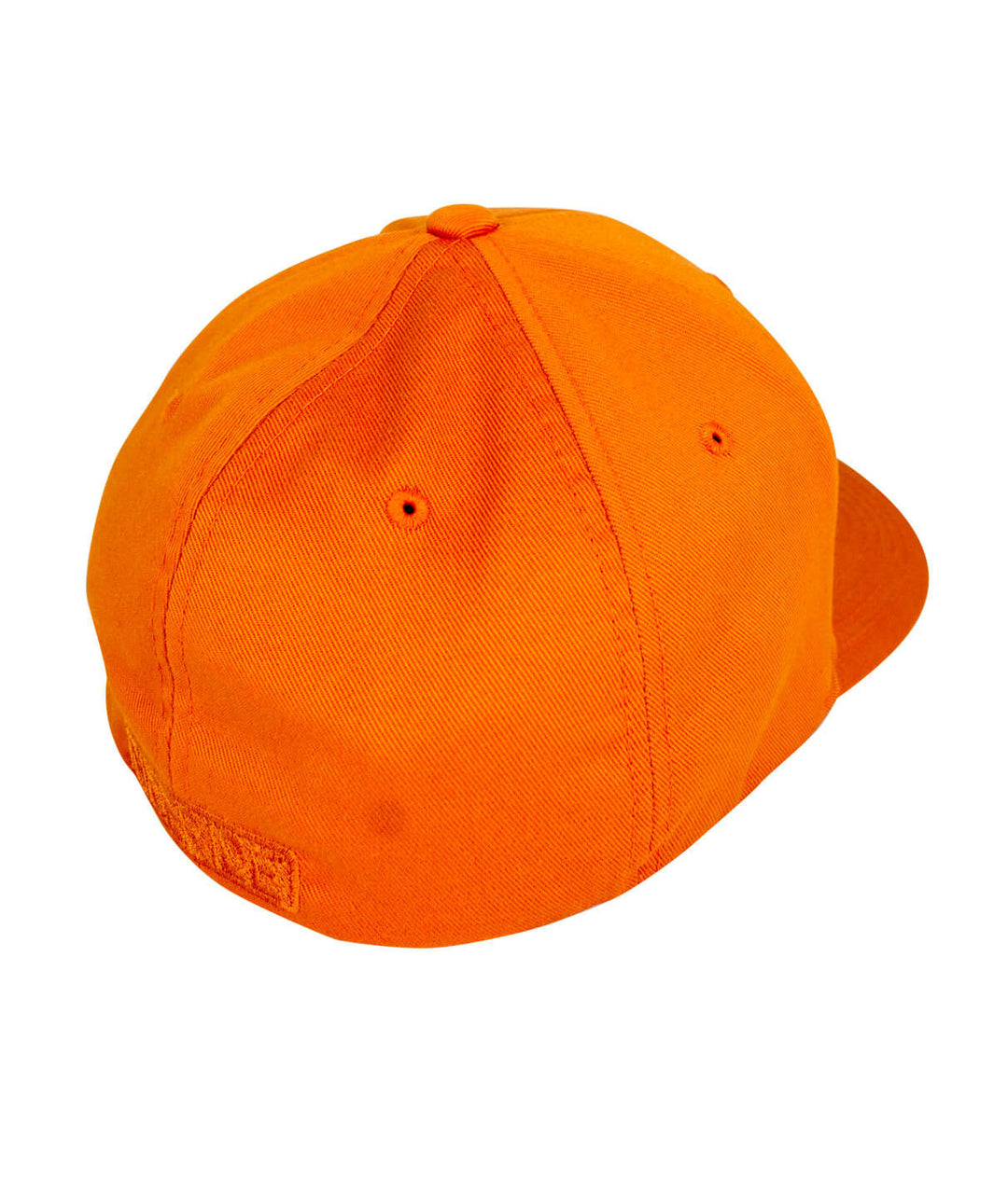 Back view of a bright orange hat showcasing its classic design and fit.